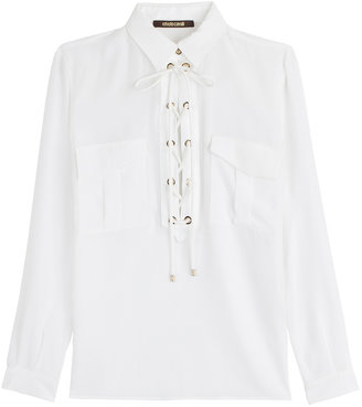 Roberto Cavalli Silk Blouse with Lace-Up Front