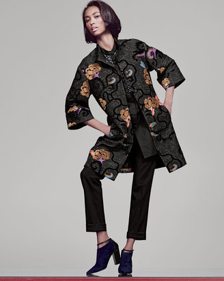 Etro 3/4-Sleeve Scroll Floral Snap-Down Topper