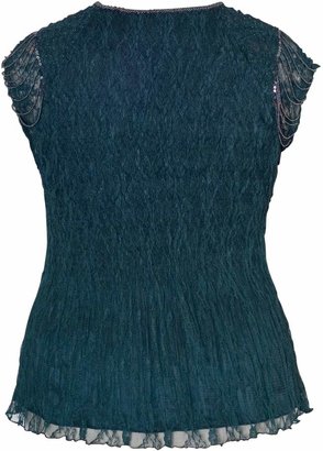 House of Fraser Chesca Plus Size Ink Crush Pleat Top with Beaded Sleeves