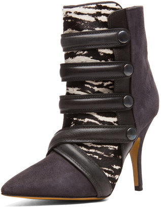 Isabel Marant Tacy Goat Suede Leather Pony Booties in Anthracite