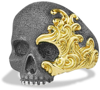 David Yurman Waves Large Skull Ring with Gold