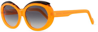 Courreges Plastic Oval Sunglasses with Curved Brow, Orange/Black
