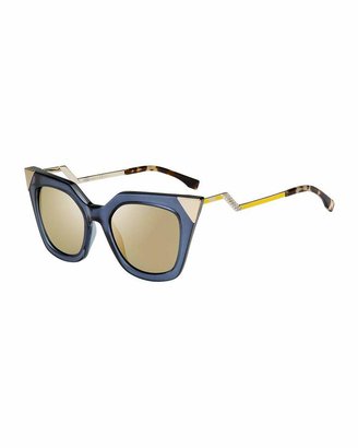 Fendi Iridia Flash Sunglasses with Mirror Lens, Blue