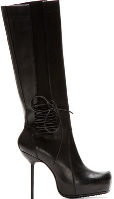 Rick Owens Black Leather Stiletto Wader Boots