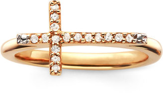 JCPenney FINE JEWELRY 1/10 CT. T.W. Diamond 14K Rose Gold-Plated Mini Sideways Cross Ring