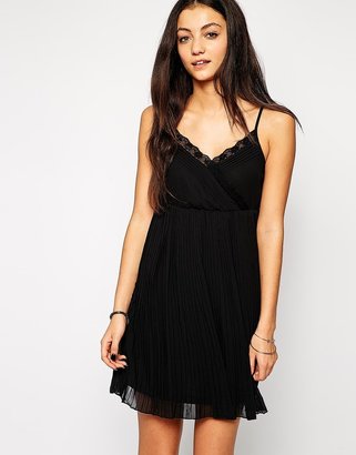 Only Wrap Front Dress With Pleated Skirt - Black