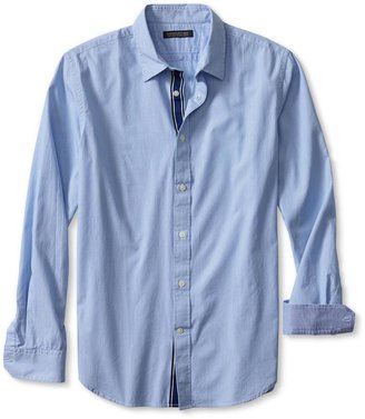 Banana Republic Tailored Slim-Fit Soft-Wash Blue Micro-Print Shirt