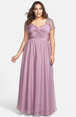 Adrianna Papell Beaded Flutter Sleeve Gown (Plus Size)