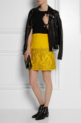 Christopher Kane Lace-trimmed wool-crepe A-line skirt