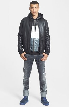 Zanerobe 'Frankie' Colorblock Leather Hooded Jacket