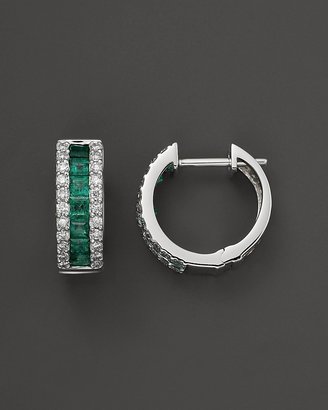 Bloomingdale's Fancy Cut Emerald & Diamond Hoop Earrings in 14k White gold