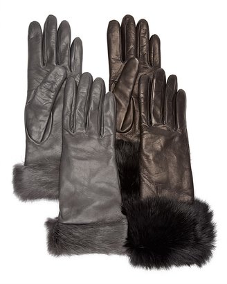 Bloomingdale's Rabbit Fur Cuff Leather Gloves