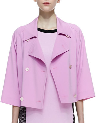 DKNY Cropped Double-Breasted Boxy Trench Coat, Cosmos Pink
