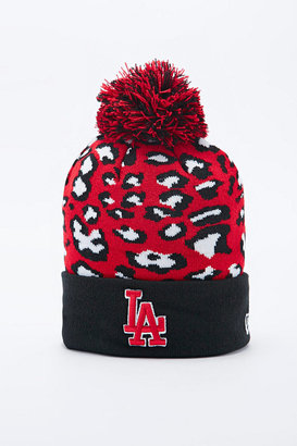 New Era LA Dodgers Leopard Print Bobble Hat in Red