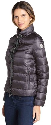 Moncler charcoal quilted nylon 'Oxalix' ruffle front down-filled coat
