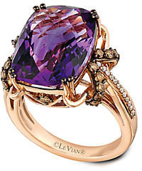 LeVian 14Kt Rose Gold Amethyst and Diamond Ring