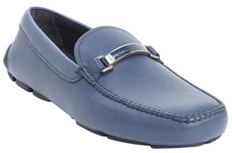 Prada blue saffiano leather driving loafers