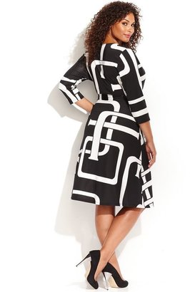 INC International Concepts Plus Size Graphic-Print Faux-Wrap Dress