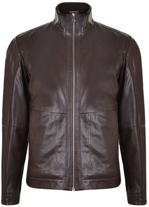 Boss Black Knit Collar Leather Jacket