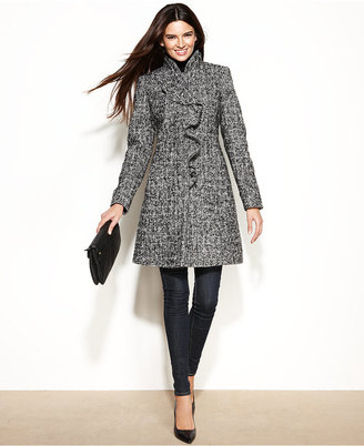 DKNY Wool-Blend Ruffled Walker Coat