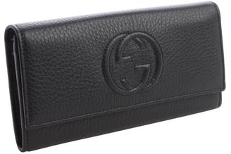 Gucci black leather GG logo snap cover continental wallet