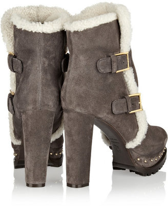 Alexander McQueen Shearling-lined suede platform ankle boots