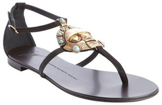 Giuseppe Zanotti black suede aztec inspired emblem detail sandals