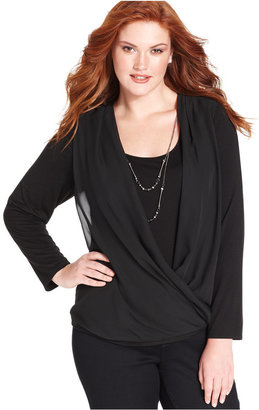 Amy Byer Plus Size Surplice Necklace-Embellished Top