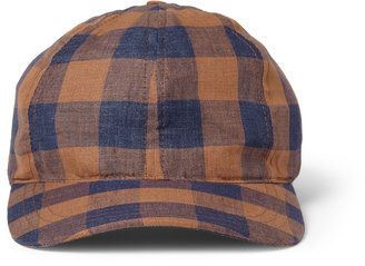 A.P.C. Leather-Trimmed Check Linen Baseball Cap