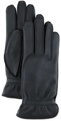 Loro Piana Leather Gloves with Cashmere Lining, Black