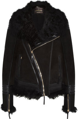 Roberto Cavalli Shearling and leather-trimmed suede jacket