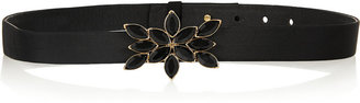 Oscar de la Renta Embellished faille-coated leather belt