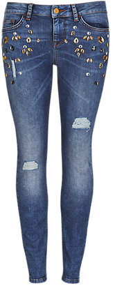 Limited Edition Jewel Embellished Skinny Fit Ripped Denim Jeans