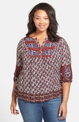 Lucky Brand 'Annabelle' Mixed Print Top (Plus Size)