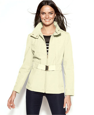 Kenneth Cole Reaction Belted Zip-Front Hooded Soft Shell Coat