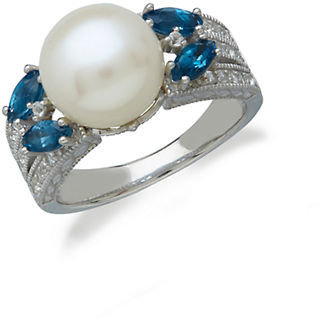 Lord & Taylor Sterling Silver, Freshwater Pearl, Blue Topaz & White Topaz Ring