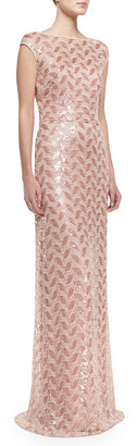 David Meister Cap-Sleeve Beaded Lace Gown, Light & Dark Pink