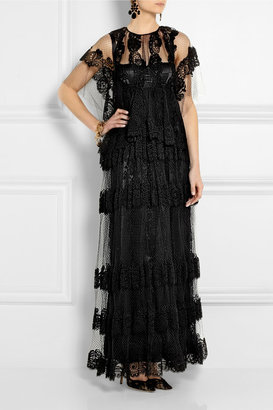 Dolce & Gabbana Crocheted lace-appliquéd net gown