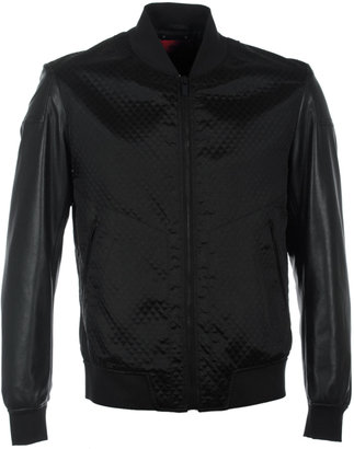 HUGO Bizet Black Quilt & Leather Bomber Jacket