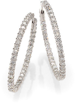 Roberto Coin Diamond & 18K White Gold Hoop Earrings/1.4"