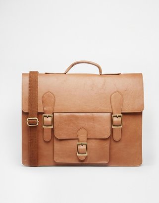 ASOS Leather Satchel with Front Pocket - Brown