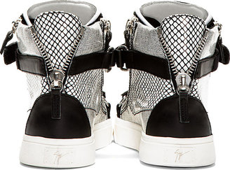 Giuseppe Zanotti Black & White Leather Mesh-Print High-Top Sneakers