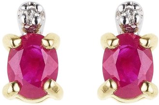 Love GEM 9 Carat Yellow Gold Ruby And Diamond Earrings