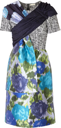 Michael Van Der Ham Blue Floral Over The Shoulder Wrap Dress