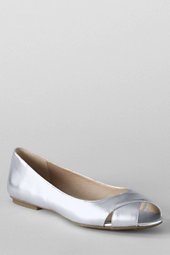 Lands' End Women's Blythe Open Toe Ballet Shoes-Oyster Tan