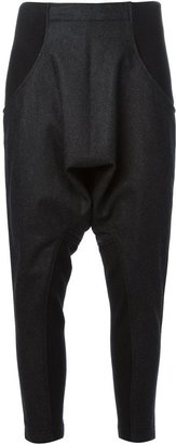 Y-3 dropped crotch panelled cropped trousers