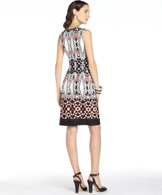 Taylor Black And White Stretch Printed Sleeveless Dress