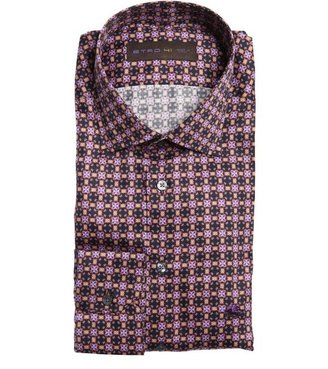 Etro pink and orange and brown psychedelic printed cotton dress shirt