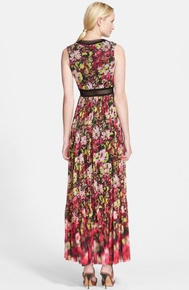 Jean Paul Gaultier Mesh Trim Floral Print Tulle Maxi Dress