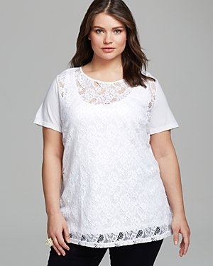 Three Dots Plus Short Sleeve Lace Top